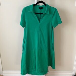 ME + EM vibrant green a line tiered v neck midi collared dress, size US 4